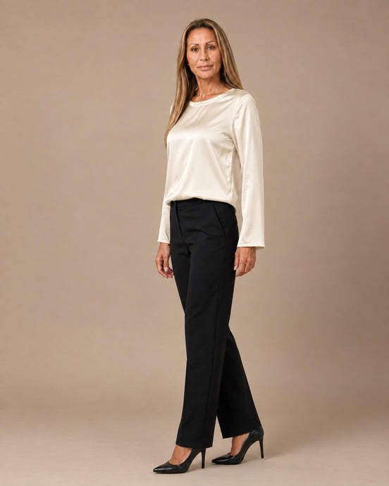 Maryley Abbigliamento Blusa girocollo a maniche lunghe in raso di viscosa 