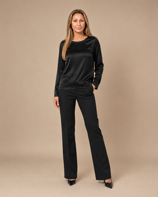 Maryley Abbigliamento Blusa girocollo a maniche lunghe in raso di viscosa 