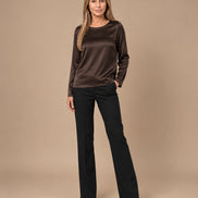 Maryley Abbigliamento Blusa girocollo a maniche lunghe in raso di viscosa 