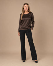 Blusa girocollo a maniche lunghe in raso di viscosa Maryley Moro
