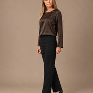 Maryley Abbigliamento Blusa girocollo a maniche lunghe in raso di viscosa 