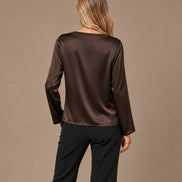 Maryley Abbigliamento Blusa girocollo a maniche lunghe in raso di viscosa 