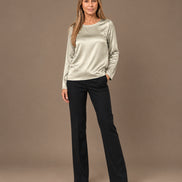 Maryley Abbigliamento Blusa girocollo a maniche lunghe in raso di viscosa 