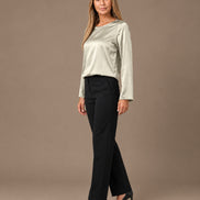 Maryley Abbigliamento Blusa girocollo a maniche lunghe in raso di viscosa 