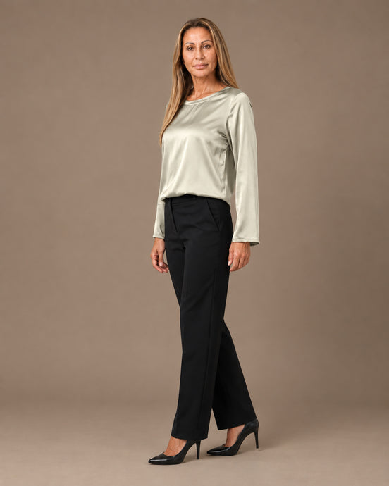 Maryley Abbigliamento Blusa girocollo a maniche lunghe in raso di viscosa 