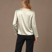Maryley Abbigliamento Blusa girocollo a maniche lunghe in raso di viscosa 