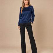 Maryley Abbigliamento Blusa girocollo a maniche lunghe in raso di viscosa 