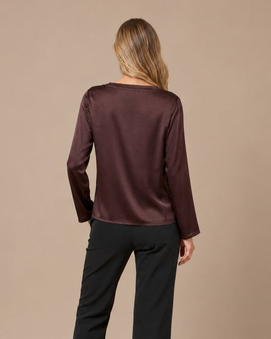 Maryley Abbigliamento Blusa girocollo a maniche lunghe in raso di viscosa 