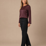 Maryley Abbigliamento Blusa girocollo a maniche lunghe in raso di viscosa 