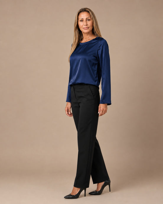 Maryley Abbigliamento Blusa girocollo a maniche lunghe in raso di viscosa 