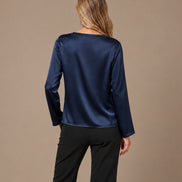 Maryley Abbigliamento Blusa girocollo a maniche lunghe in raso di viscosa 