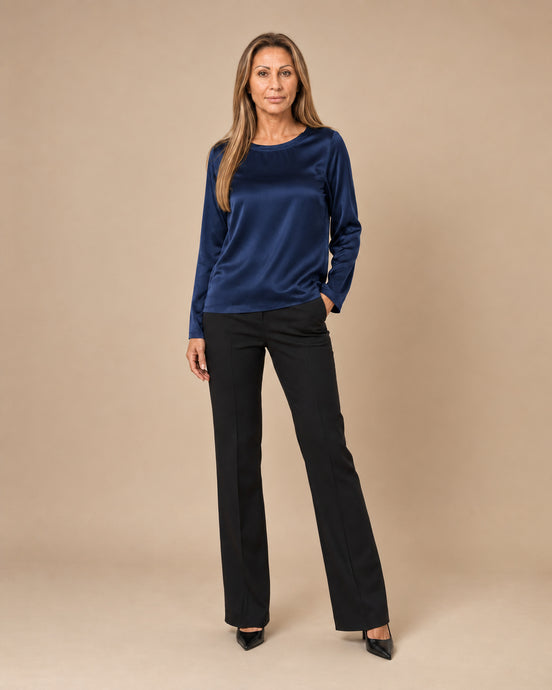 Maryley Abbigliamento Blusa girocollo a maniche lunghe in raso di viscosa 