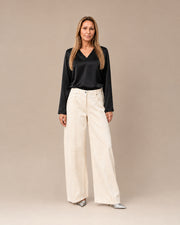 Blusa con scollo a V in raso di viscosa Maryley Nero