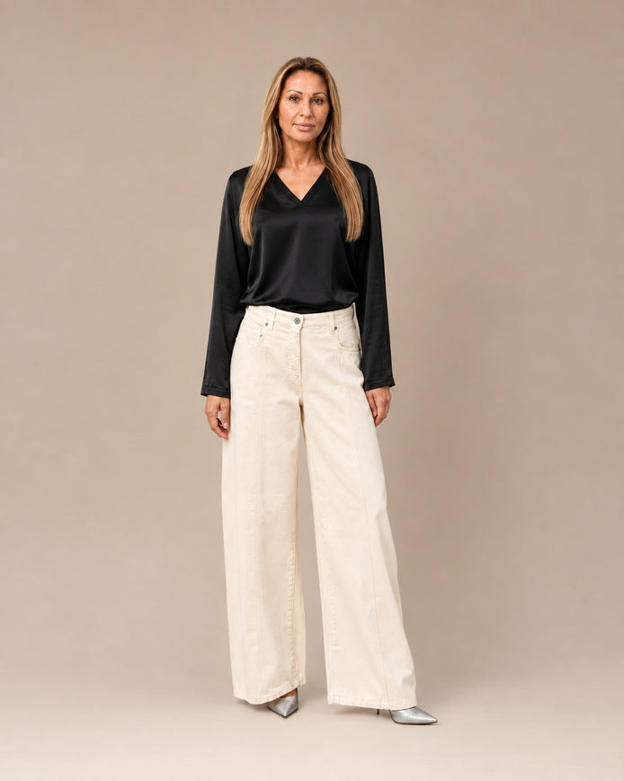 Maryley Abbigliamento Blusa con scollo a V in raso di viscosa 