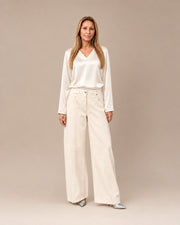 Blusa con scollo a V in raso di viscosa Maryley Panna