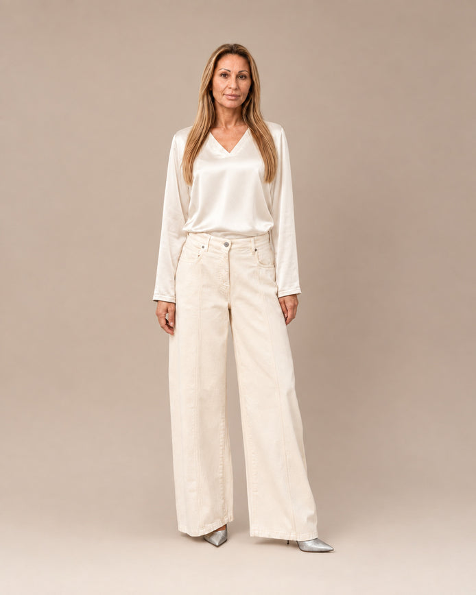 Maryley Abbigliamento Blusa con scollo a V in raso di viscosa 