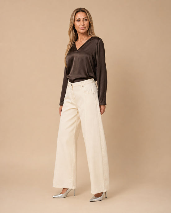 Maryley Abbigliamento Blusa con scollo a V in raso di viscosa 