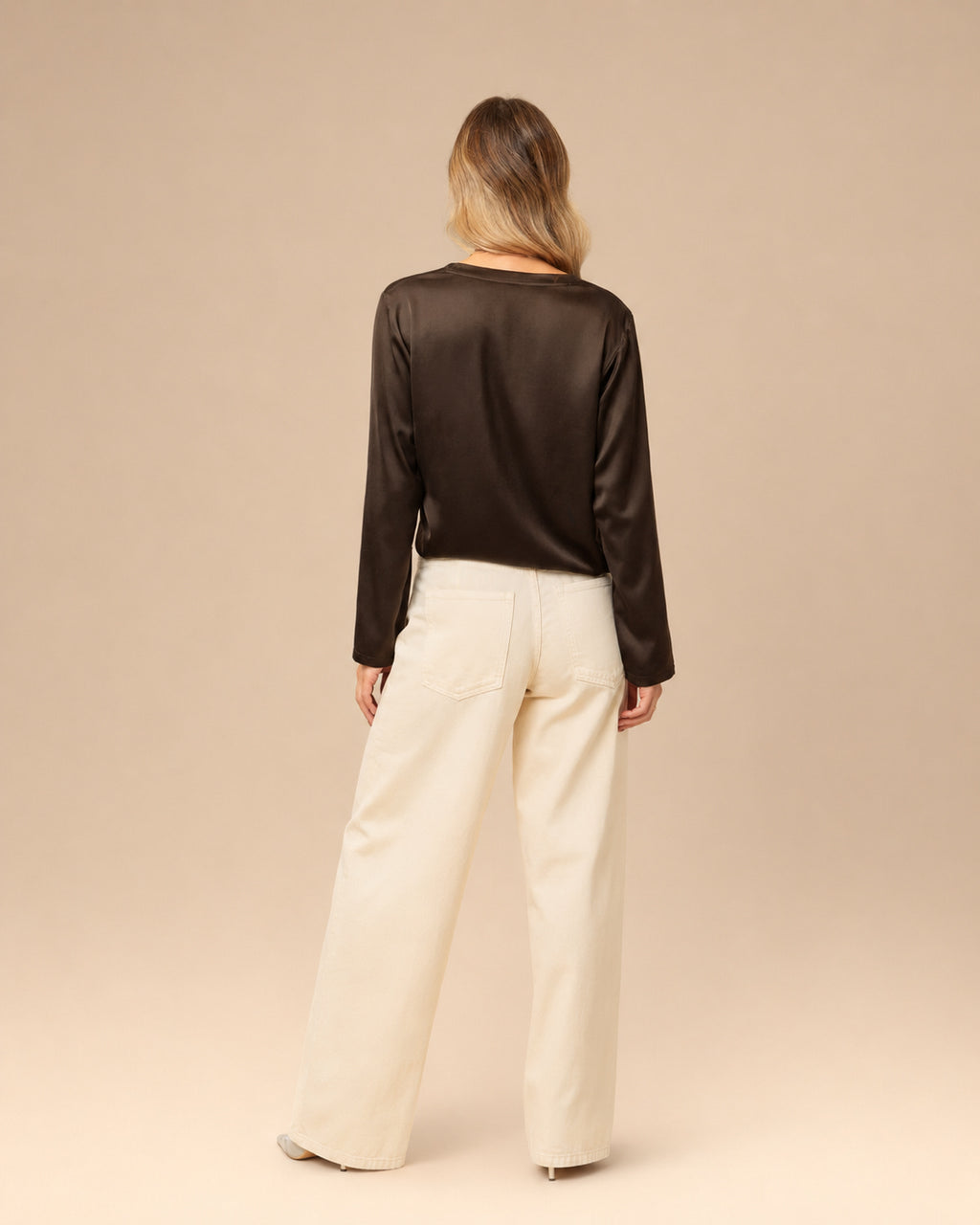 Maryley Abbigliamento Blusa con scollo a V in raso di viscosa 