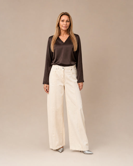 Maryley Abbigliamento Blusa con scollo a V in raso di viscosa 