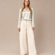 Maryley Abbigliamento Blusa con scollo a V in raso di viscosa 