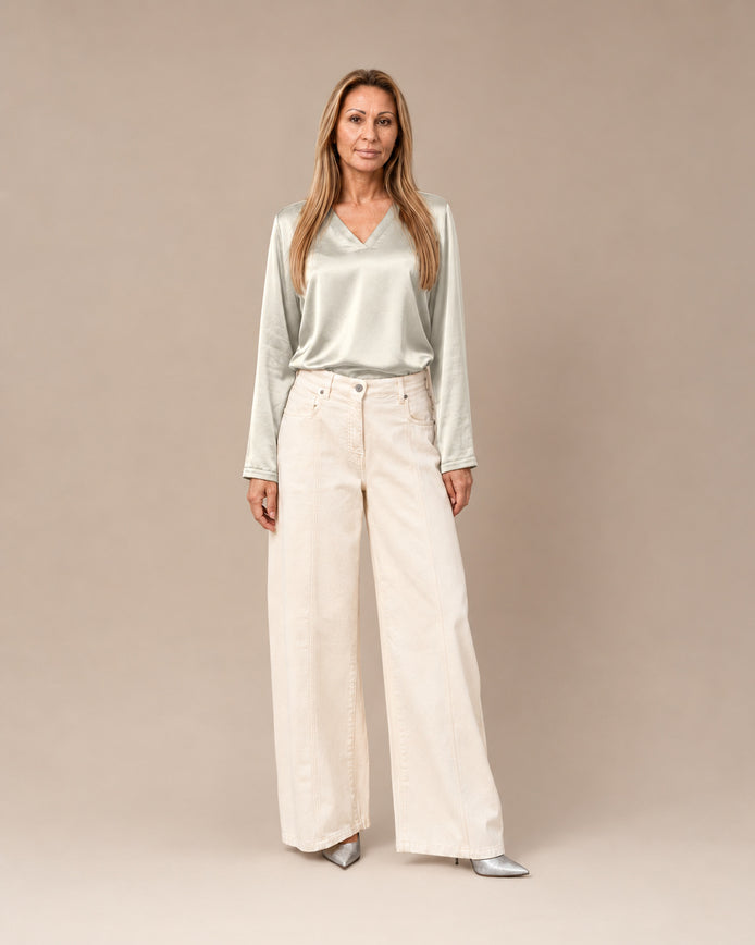 Maryley Abbigliamento Blusa con scollo a V in raso di viscosa 