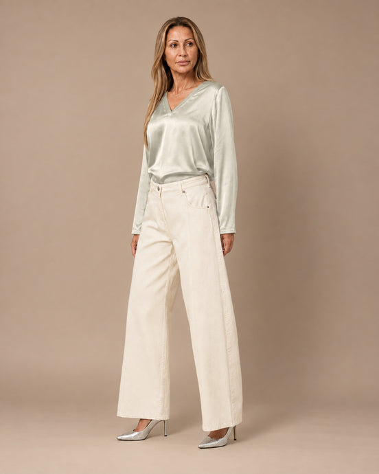Maryley Abbigliamento Blusa con scollo a V in raso di viscosa 