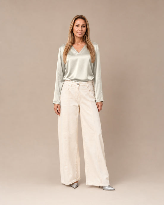 Maryley Abbigliamento Blusa con scollo a V in raso di viscosa 