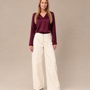 Maryley Abbigliamento Blusa con scollo a V in raso di viscosa 