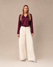 Blusa con scollo a V in raso di viscosa Maryley Burgundy