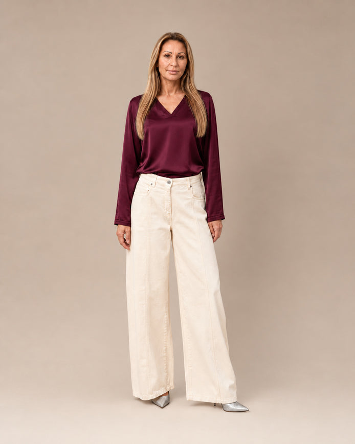Maryley Abbigliamento Blusa con scollo a V in raso di viscosa 