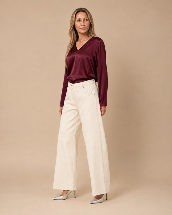 Maryley Abbigliamento Blusa con scollo a V in raso di viscosa 