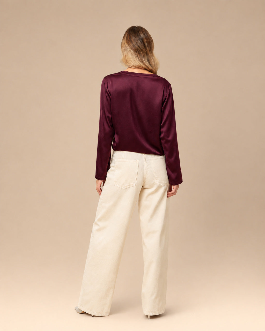 Maryley Abbigliamento Blusa con scollo a V in raso di viscosa 