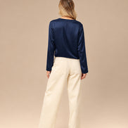 Maryley Abbigliamento Blusa con scollo a V in raso di viscosa 