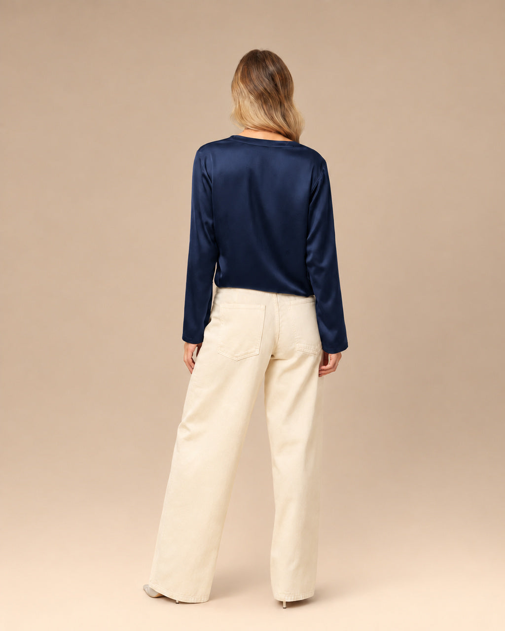 Maryley Abbigliamento Blusa con scollo a V in raso di viscosa 