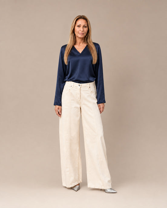 Maryley Abbigliamento Blusa con scollo a V in raso di viscosa 