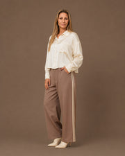 Camicia in raso di viscosa con taschino Maryley Panna