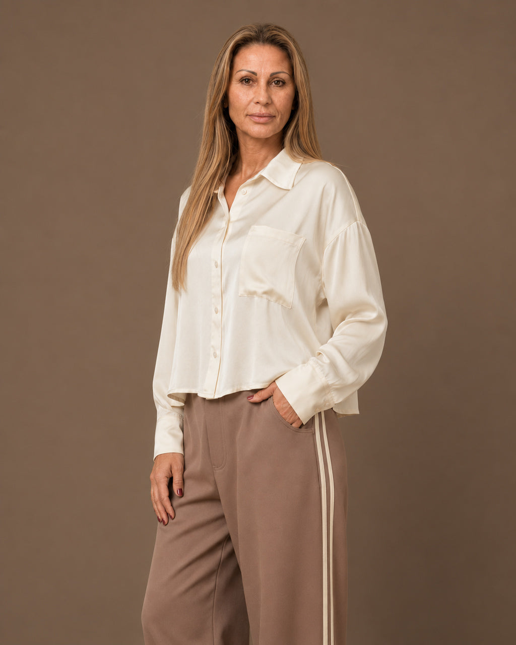 Maryley Abbigliamento Camicia in raso di viscosa con taschino 