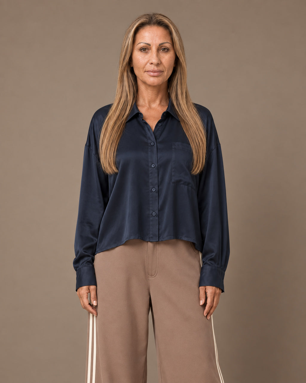 Maryley Abbigliamento Camicia in raso di viscosa con taschino 