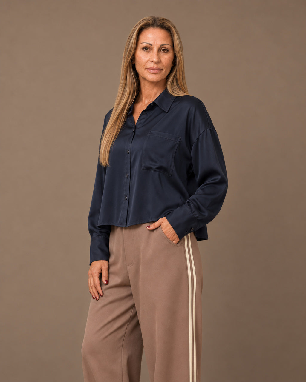 Maryley Abbigliamento Camicia in raso di viscosa con taschino 