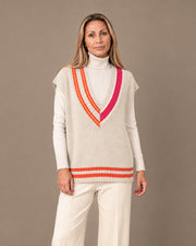 Gilet con scollo a V e righe a contrasto Maryley Sabbia