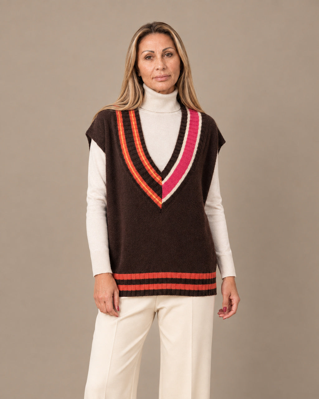 Maryley Abbigliamento Gilet con scollo a V e righe a contrasto 
