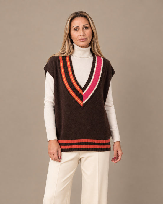 Maryley Abbigliamento Gilet con scollo a V e righe a contrasto 
