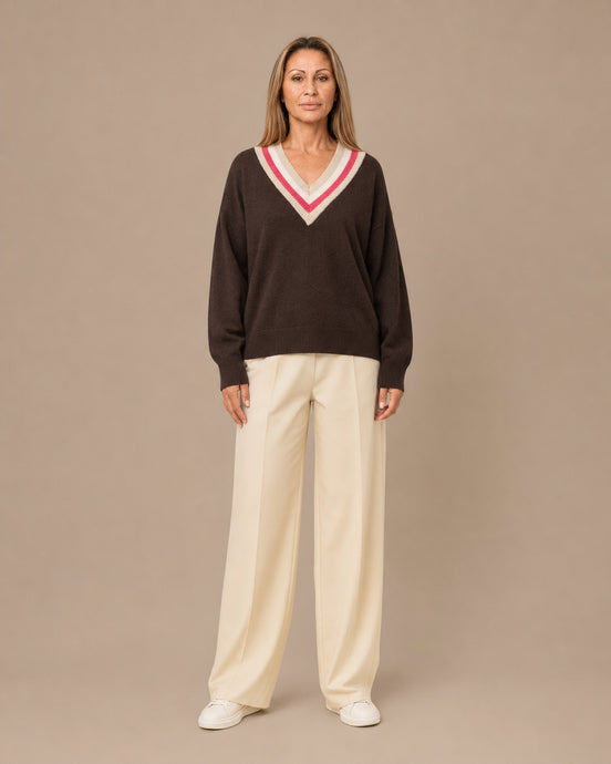 Maryley Abbigliamento Maglia con scollo a V e righe a contrasto 