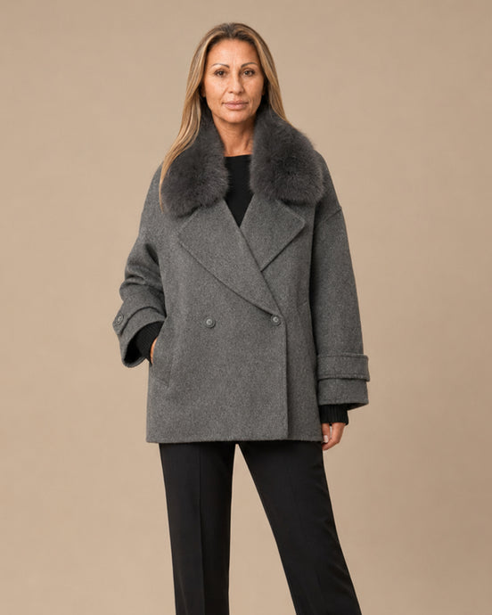 Maryley Abbigliamento Cappotto oversize sfoderato con collo in pelo 