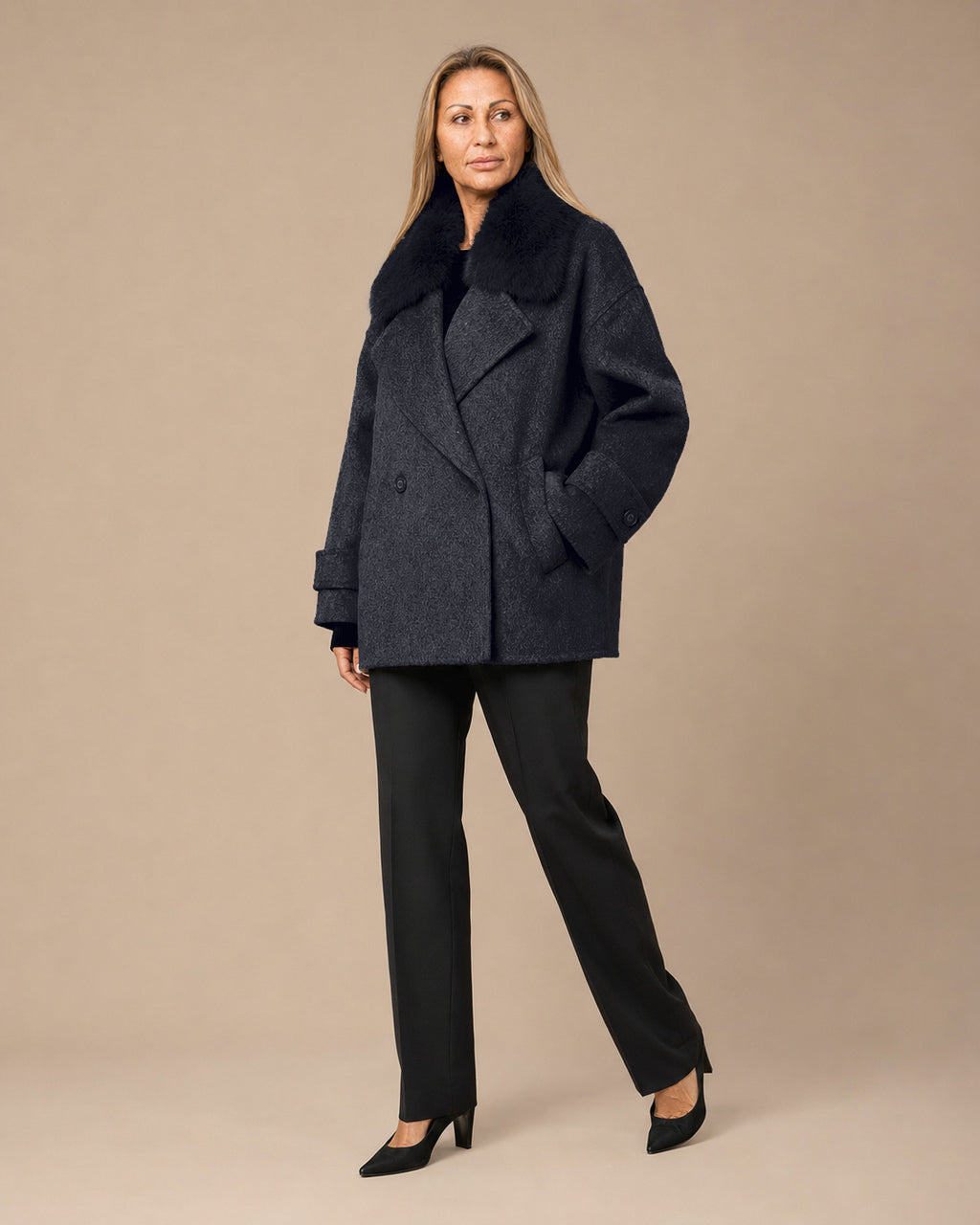 Maryley Abbigliamento Cappotto oversize sfoderato con collo in pelo 