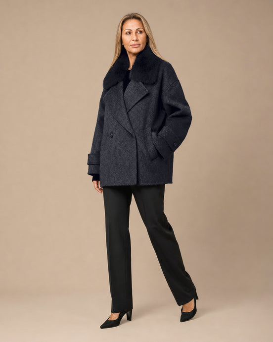 Maryley Abbigliamento Cappotto oversize sfoderato con collo in pelo 