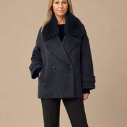 Maryley Abbigliamento Cappotto oversize sfoderato con collo in pelo 
