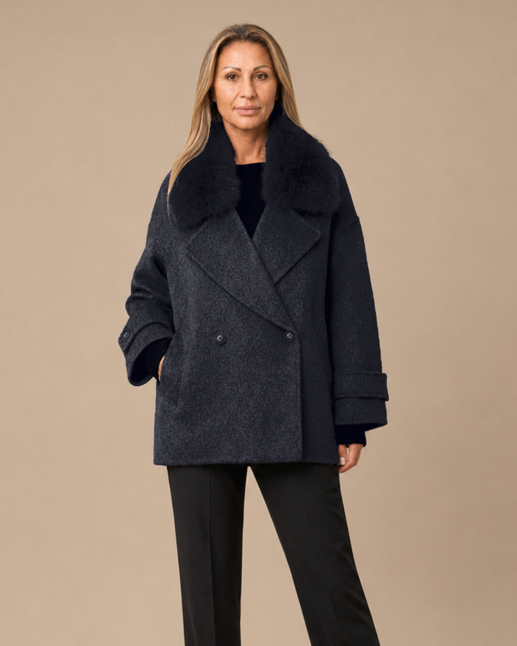 Maryley Abbigliamento Cappotto oversize sfoderato con collo in pelo 