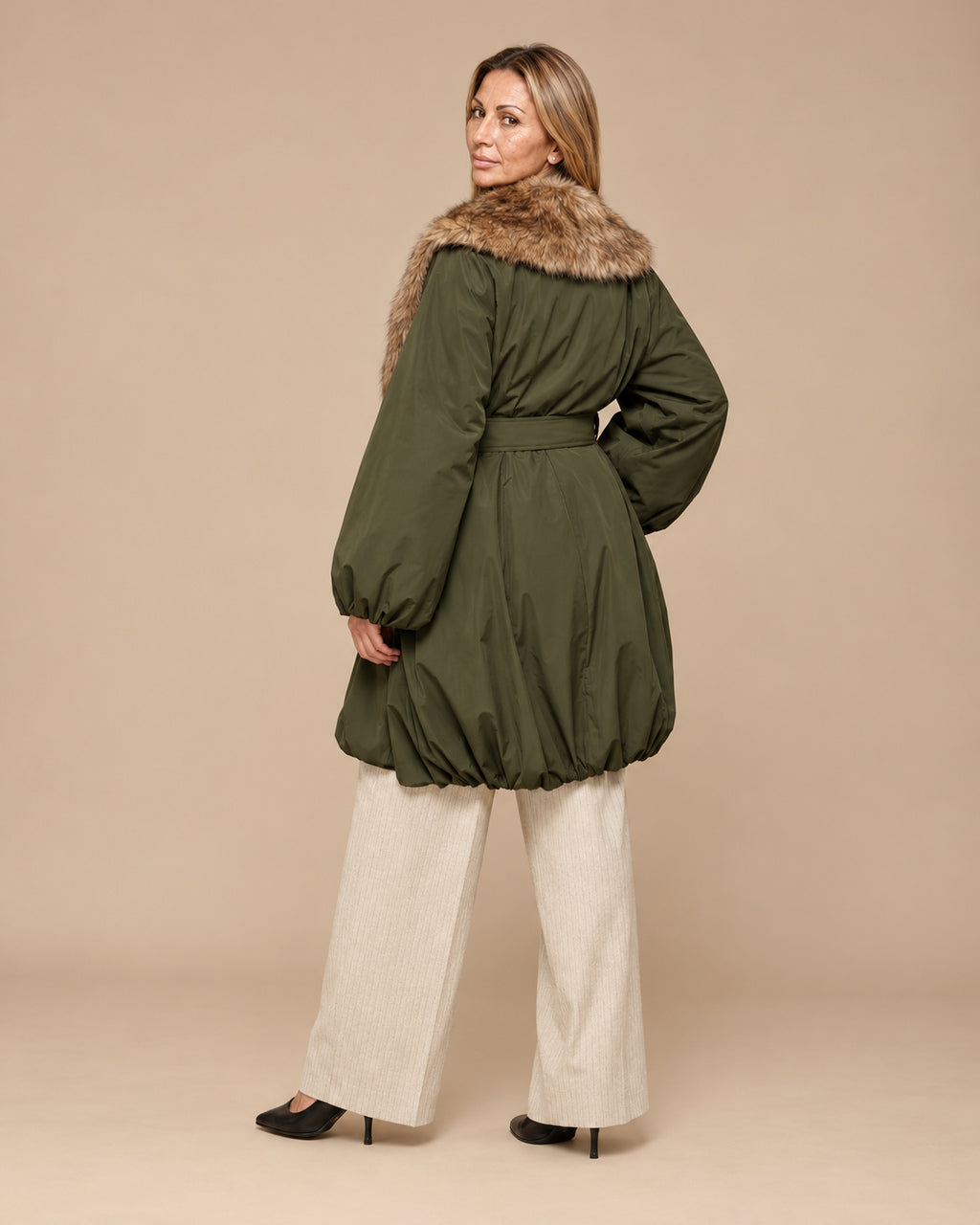 Maryley Abbigliamento Giubbino lungo imbottito con ecopelliccia 