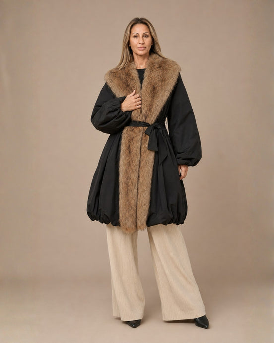 Maryley Abbigliamento Giubbino lungo imbottito con ecopelliccia 